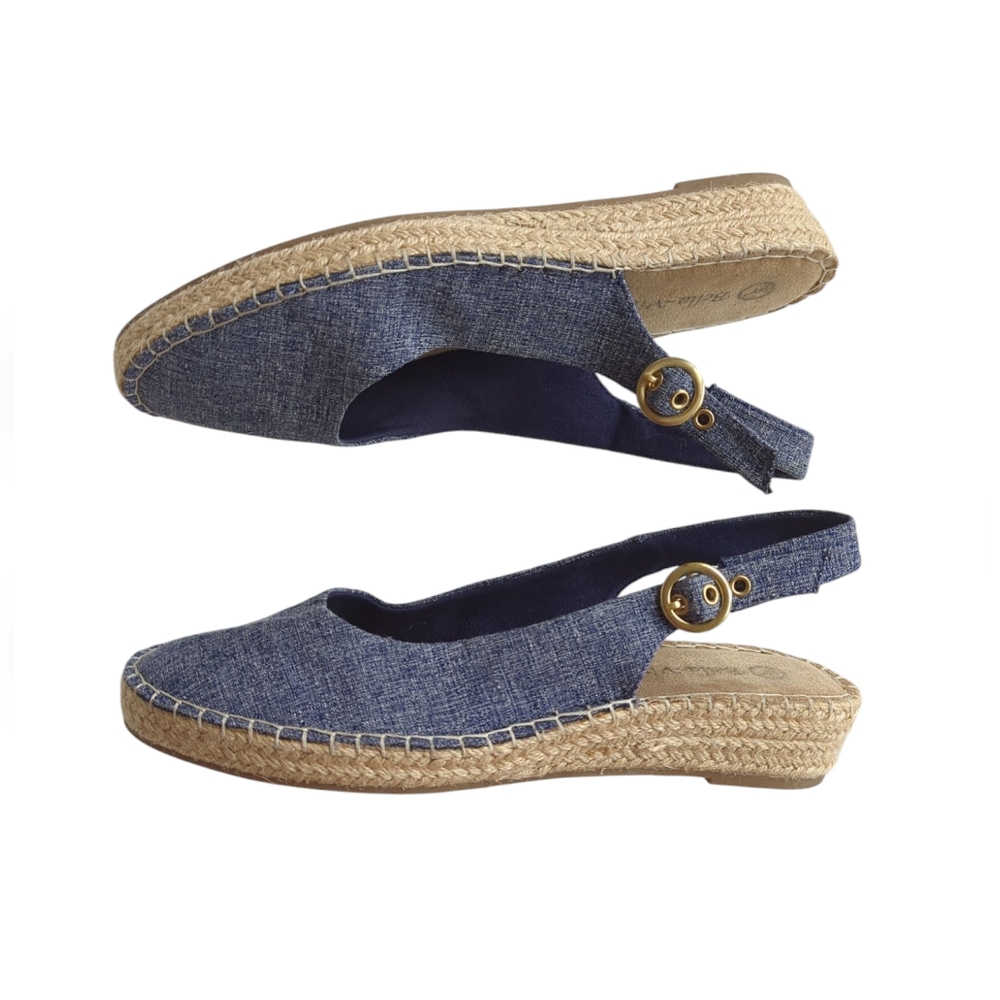 Bella Vita Olive ll Espadrille Sling Back Sandals 10W Blue Fabric